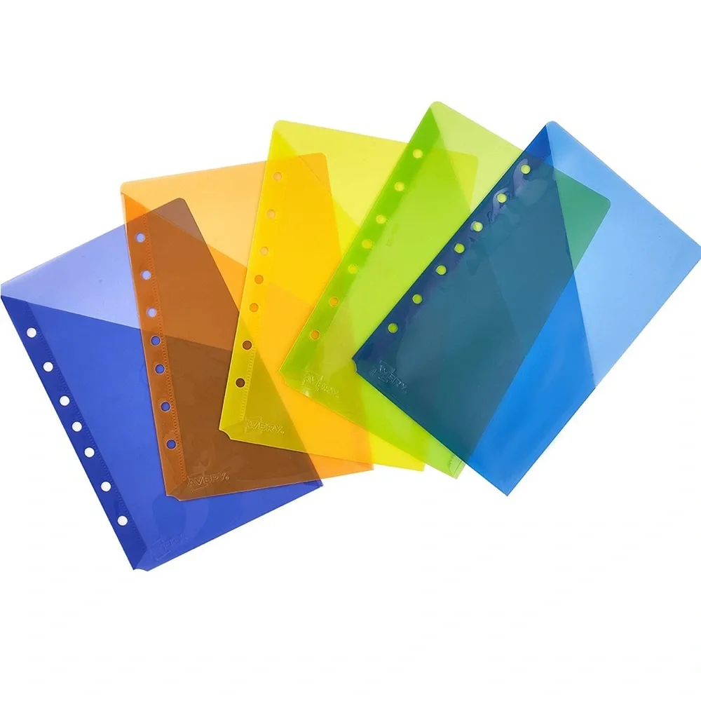 NWT Avery Mini Plastic Binder Pockets, Assorted Colors, 5 pack slash jackets